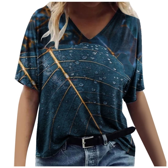 Blusa informal de manga corta con cuello redondo para mujer con estampado del día de San Valentín OAVQHLG3B Store lin121212