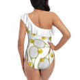 thumbnail image 3 of Pattern With Tennis Rackets With Tennis Balls. Color Pencil One Shoulder Ruffle Swimsuit Print Swimwear Female One Piece, 3 of 5
