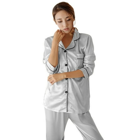 

Women s Satin Pajamas Set Long Sleeve and Long Button-Down Sleepwear Loungewear