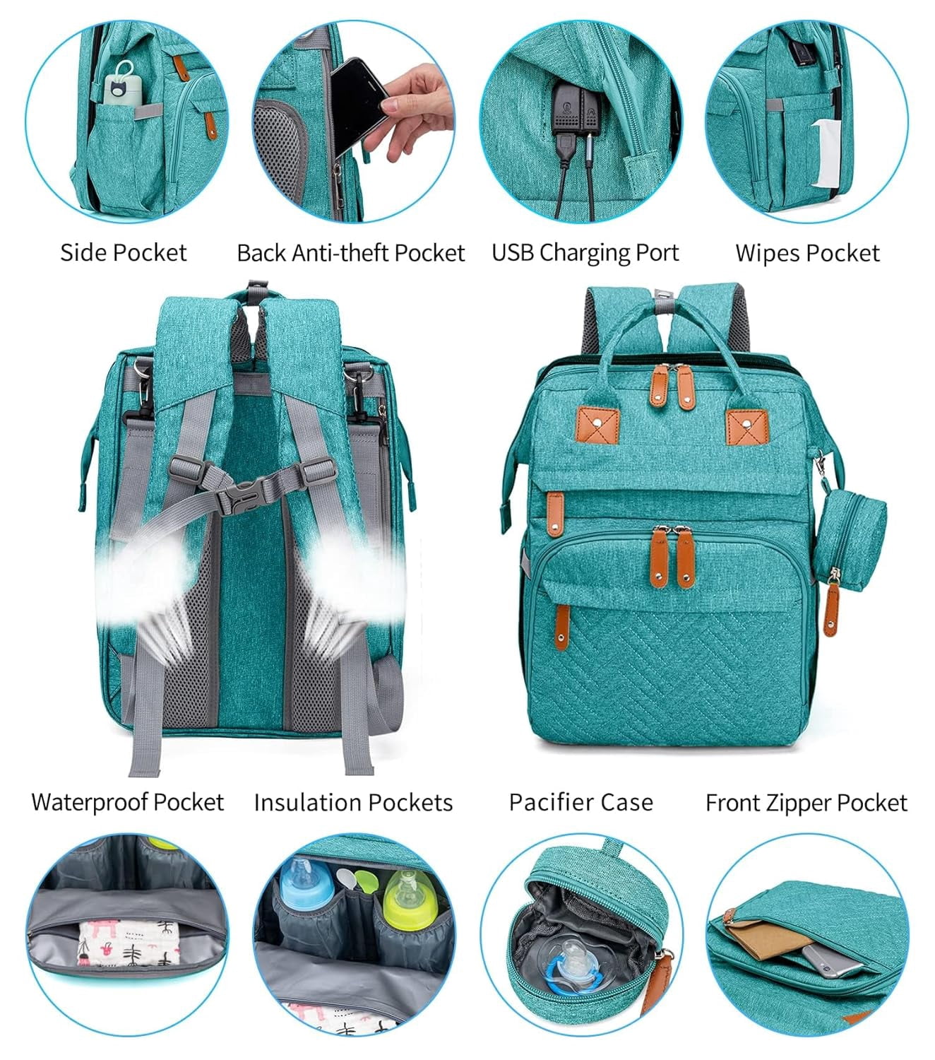 Diaper Bag Backpack with Detachable Changing Station, Large Capacity Baby Diaper Bags for Boys & Girls, Baby Registry Search Stuff & Shower Gifts, Newborn Essentials Must Haves, Lake Blue