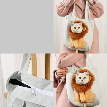 Adorable and Convenient Lion Shaped Portable Canvas Pet Shoulder Bag - Practical and Cute Cat Tote with Shoulder Strap for Outdoor Travel - Convenient Cat Chest Carrier - Convenient Shoul