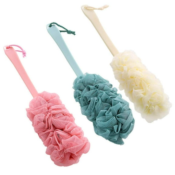 3 Pack Long Handle Exfoliating Loofah, Shower Sponge, Body Scrubber, Back Scrubber, Shower Loofah,Bath Mesh Sponge, Loofah, Back Scrubber, Bath Brush Long Handle for Elderly (Pink,Blue,White)