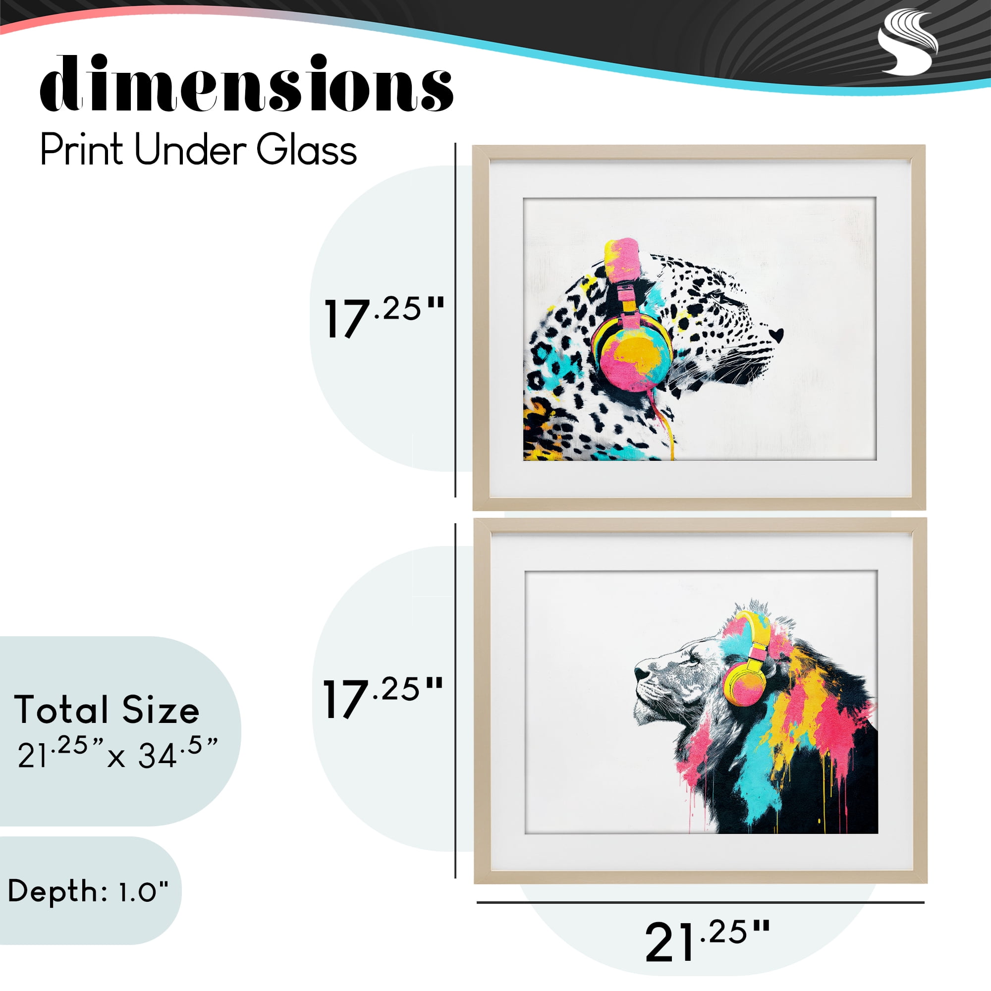 Stupell Industries Leopard and Lion On Air 2 Piece Birch Framed Print Under Glass Set, design by Svetlana Aleynikova