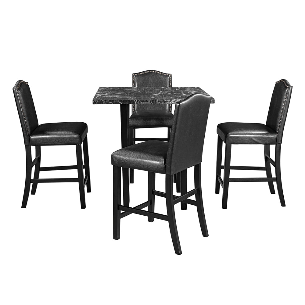 Kepooman 5-Piece Dining Set with Bottom Shelf, Black Chair + Black Table Kepooman 5-Piece Dining Set with Bottom Shelf, Black Chair + Black Table