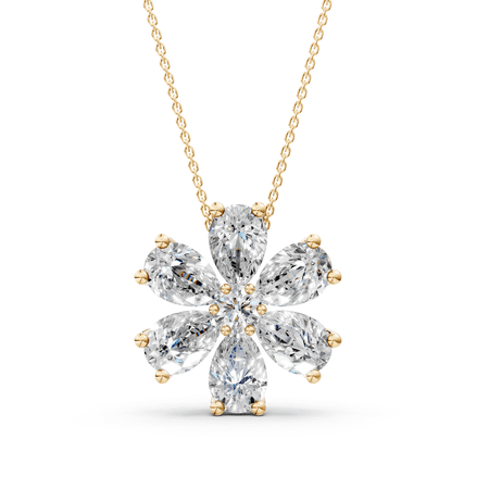 KEEVA JEWELS 2.00 Carat E-F/VVS-VS Round and Pear shape Moissanite Flower Pendant Necklace for Women,18-Inch Chain, Made in Yellow Gold Plated Silver.