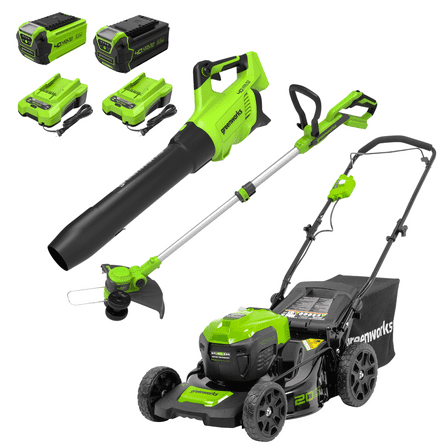 Greenworks 40V 20" Cordless Battery Push Lawn Mower 3PC Combo Kit w/ (1) 5.0Ah Battery, (1) 2.0Ah Battery & (2) Chargers