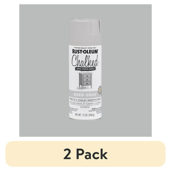 (2 pack) Aged Gray, Rust-Oleum Chalked Ultra Matte Spray Paint-302592, 12 oz