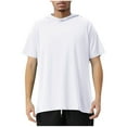thumbnail image 3 of Men's Summer Hoodies Short Sleeve Lightweight Quick Dry Spandex Workout Fitness Tees Summer Casual Hooded Tops (M, White), 3 of 6