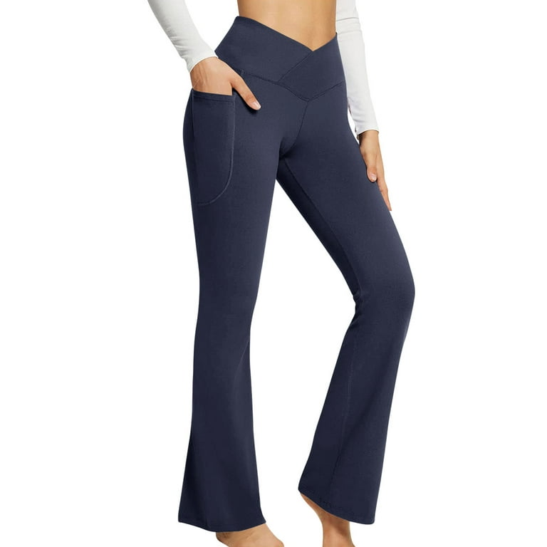 STARVNC Women V Cross Waist Tummy Control With Pockets Flare Yoga Pants 