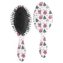 Pink Christmas Santa and Tree Pattern Hair Brush,Girls Detangling Hair Brush,Glide Through Tangles with Ease for Wet & Dry Hair,8.8"X2.8"