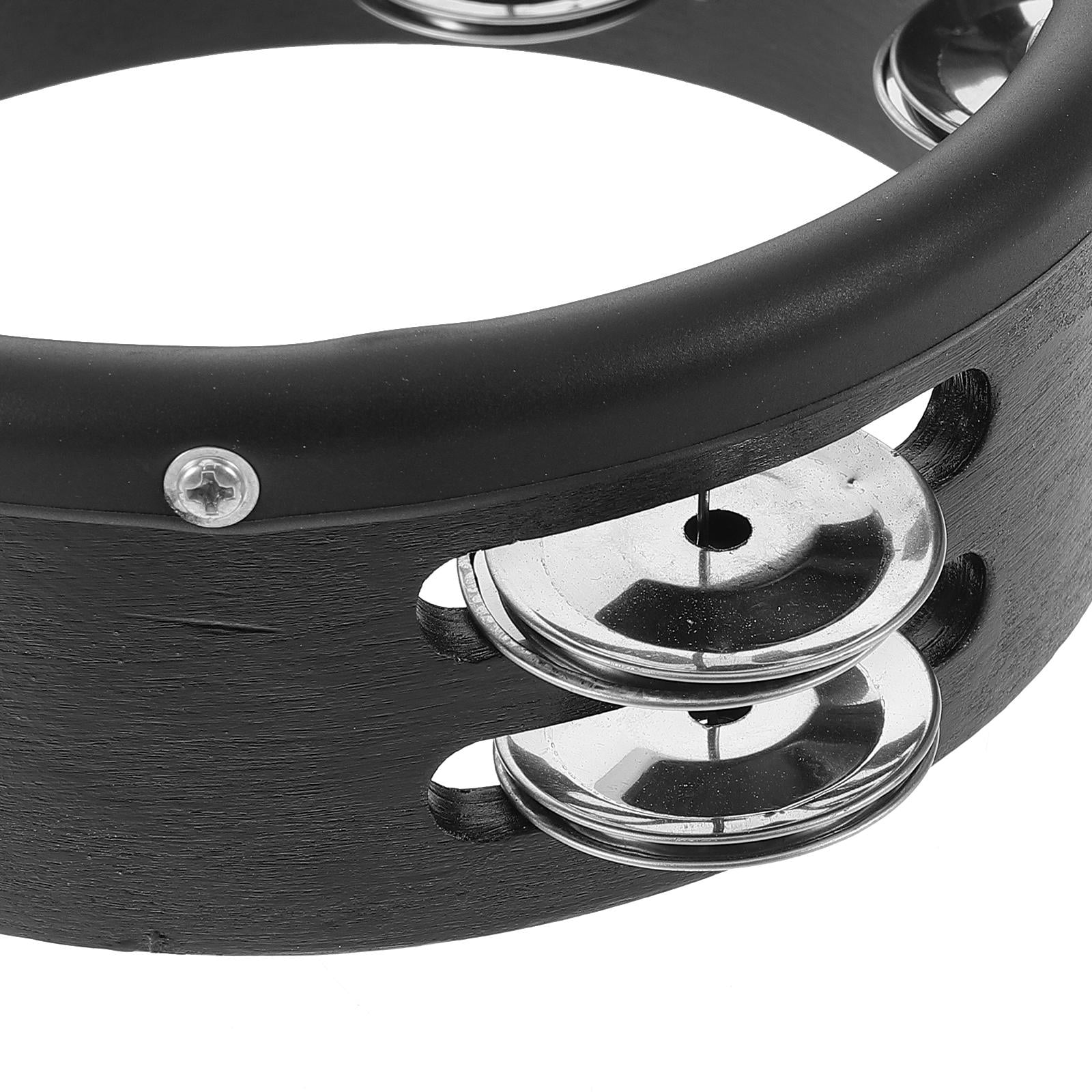 FONDOTIN Tambourine Drums Classroom Accessory Black Metal 1Pack 7.6x5.9x1.9in