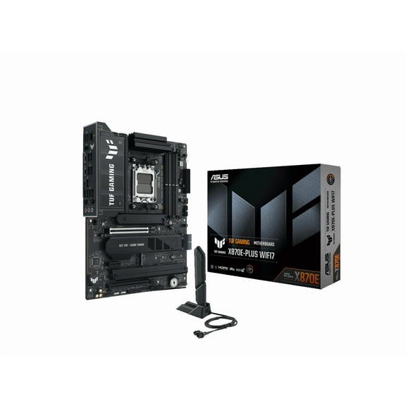 ASUS TUF GAMING X870E-PLUS WIFI7 AMD X870E ATX Motherboard with 16 2 1 80A Power Stages, DDR5 Support with AEMP, PCIe 5.0 x16 with PCIe Slot Q-Release Slim, Four M.2 Slots, WiFi 7 with ASUS WiFi Q-Ant