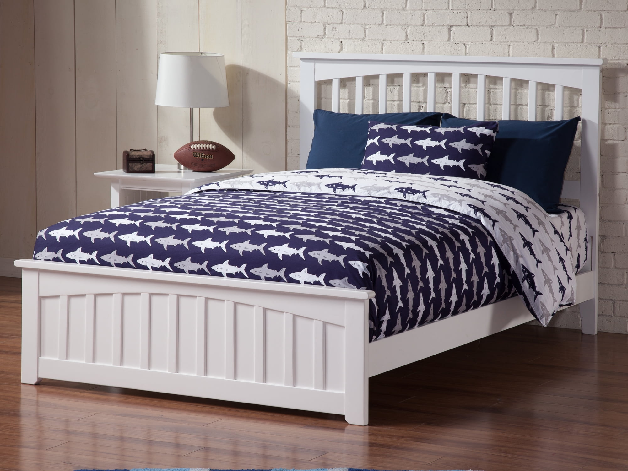 AFI Mission Full Wood Platform Bed with Slatted Headboard and Footboard, White
