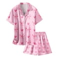 thumbnail image 4 of Girls Silk Pajamas Sets Fashion Button Down Short Sleeve Shirts and Shorts Nightwear Set Valentine's Day Pjs Heart Print Home Clothes 2 Piece Satin Pajama Outfits, 4 of 4