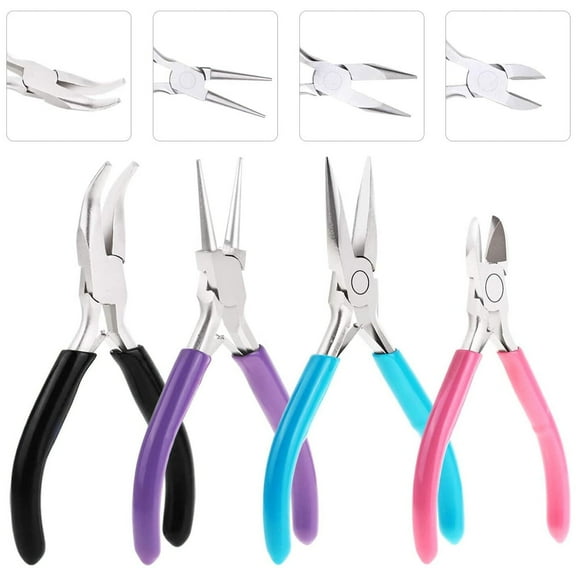 Wowstyle 4 Packs Jewelry Pliers Set Making Tools With Needle/Round/Chain/Bent Pliers Supplies Repair/Cut Kits for Crafting