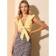 thumbnail image 2 of INSPIRE CHIC Blusa Top Corto De Verano Cuello V Manga Acampanada Lazo Acanalado Para Mujer Amarillo L, 2 of 6