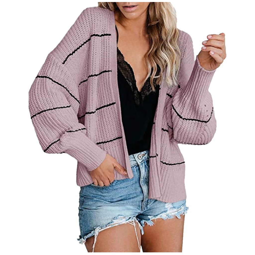 GBSELL Women Knit Cardigans Stripe 