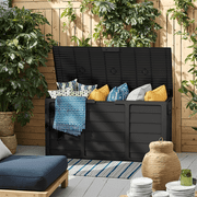 SUNCROWN 75 Gallon Deck Storage Box Resin Outdoor Storage Container with Handles-Black