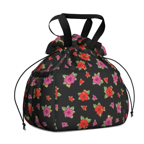 Pioneer Flower Floral Print Pattern Drawstring Lunch Bag Women - Drawstring Lunch Bag Insulated for Work Office - Stain-Resistant Large Lunchbags for Women with Multi-Pockets