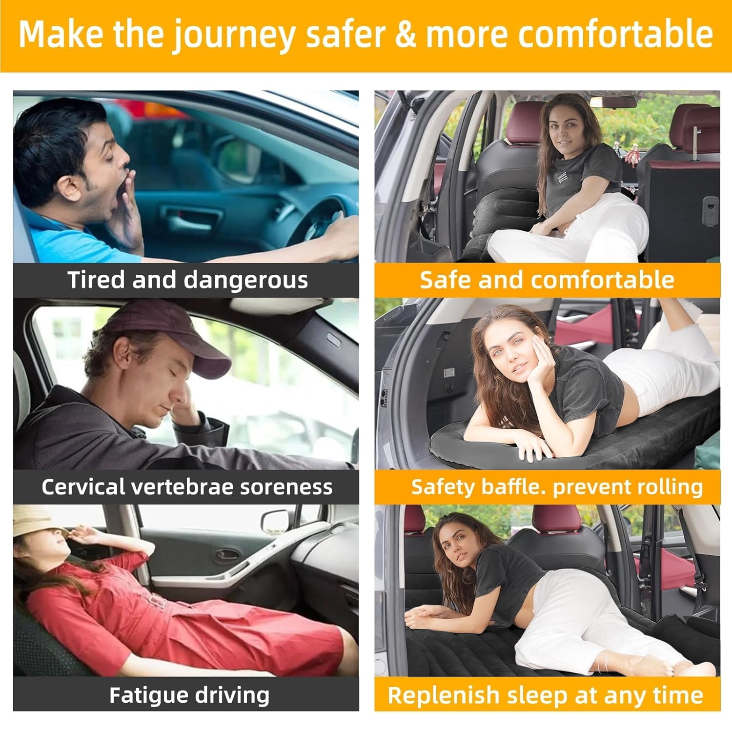 Car Inflatable Mattress Rear Seat Travel Bed for MPV, SUV, Off-Road Vehicle & Truck Leak-Proof, Wear Resistant Composite Fabric Car Bed, Car Mattress, Air Mattress, Car Accessories |Portable