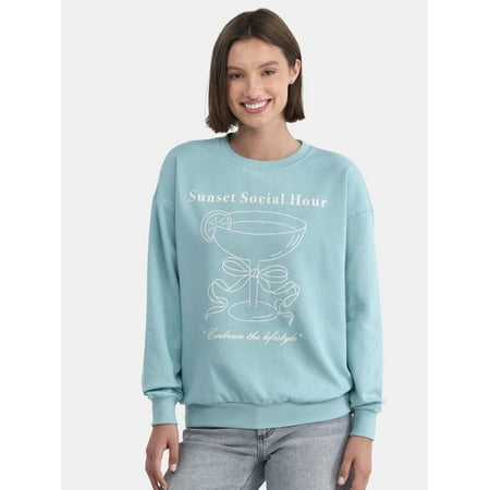 No Boundaries Graphic Crewneck Sweatshirt, Lightweight, Women's and Women’s Plus