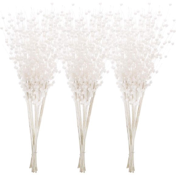 24-Pack Artificial Glitter Berry Stem Ornaments, Decorative Bead Sticks, Glittery Twigs, Picks, Branches for Christmas Tree, Small Vase, Holiday, Wedding, Party (15 Inches)