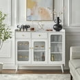 thumbnail image 2 of TMS Conlee 47" Vintage Buffet with Three Glass Doors, Two Drawers, and Three Adjustable Shelves, White, 2 of 7