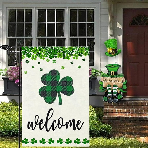 St.Patrick''s Day Garden Flag Shamrock Clover Welcome Flags Double Sided Happy Saint Patty''s Day Irish Small Mini Burlap Yard Flag for Outside Decoration(ONLY FLAG,12.5x18 Inch) (Shamrock)