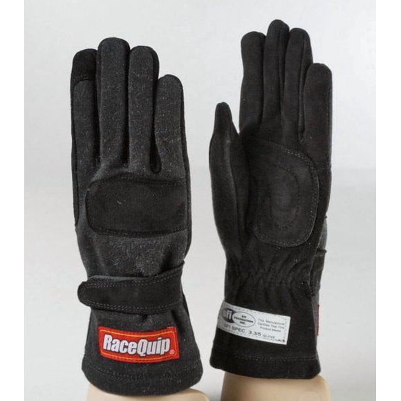 RaceQuip Racing Apparel 355006 355 Series; Racing Gloves; Extra Large; Double Layer Nomex Knit/Suede Leather Palm; Black; SFI 3.3/5 Rated; Set Of 2