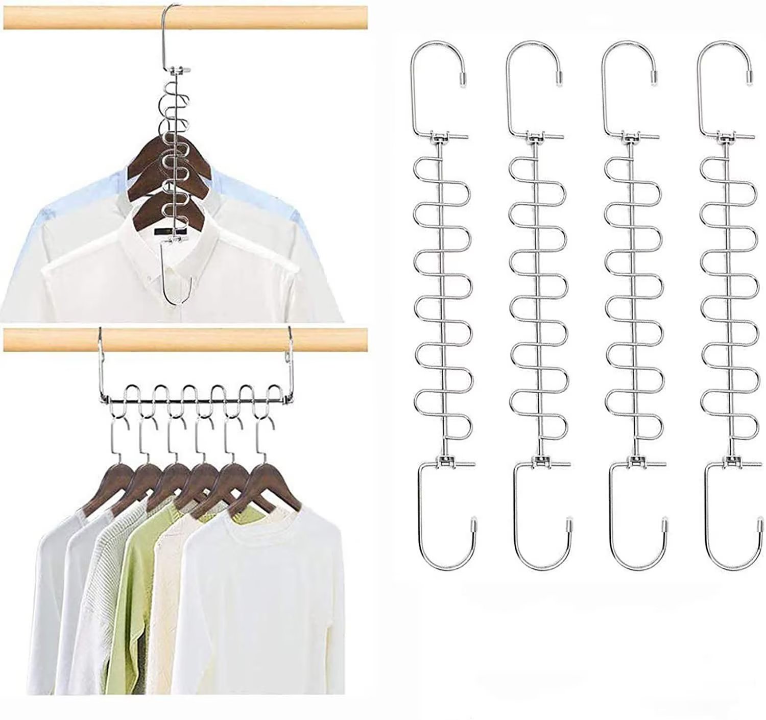 Buuco Set of 4 Space Saving Clothes Hanger S Curve Design, Multi Magic