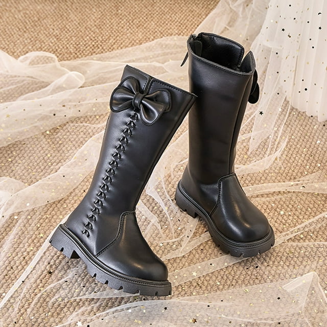 Children's Boots, Casual And Fashionable, Solid Color With Plush Leather Boots, Long Tube