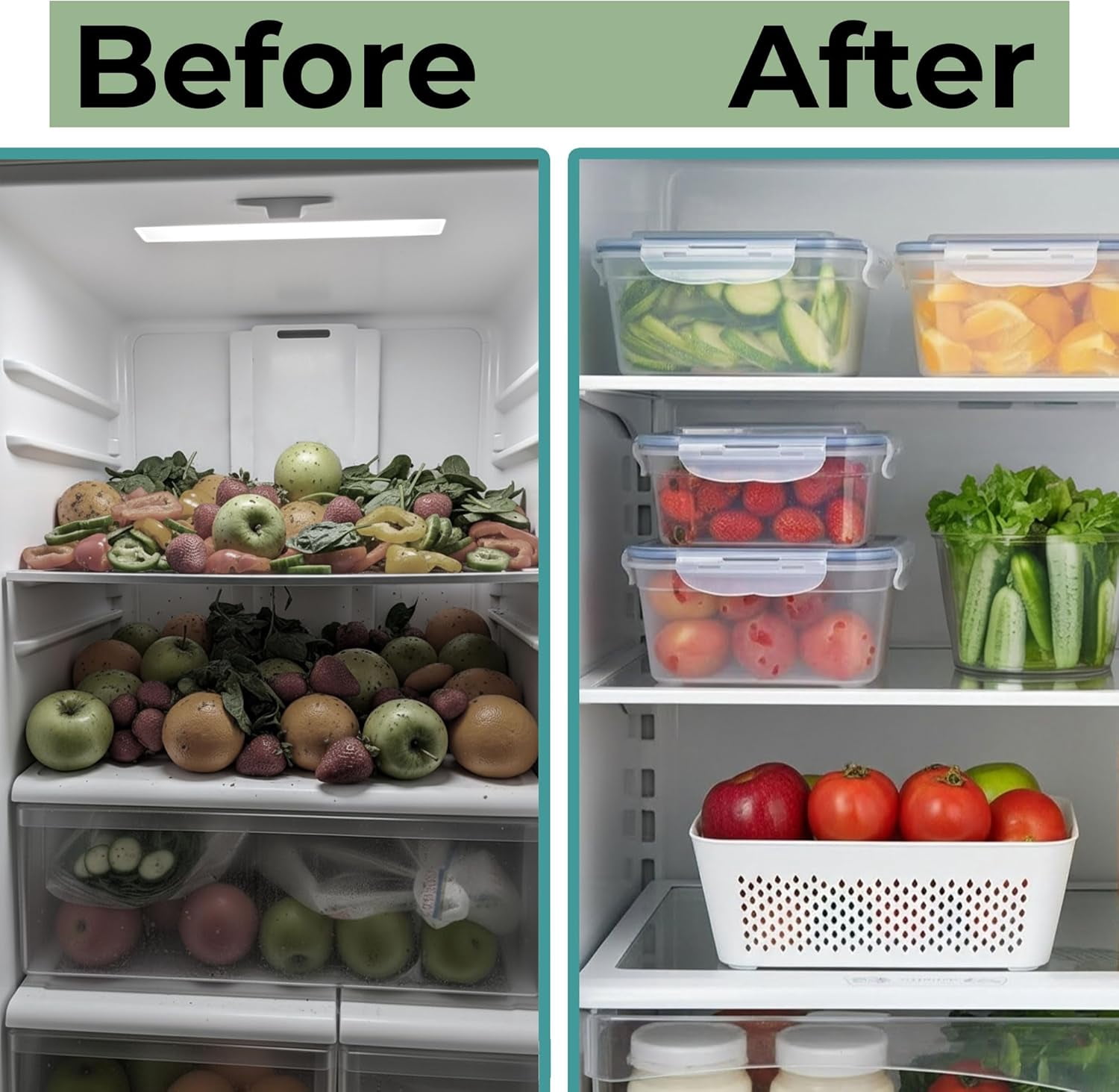 5PCS Food Storage Containers For Fridge With Removable Colander and Lids, Leak Proof Refrigerator Organizers for Vegetable Produce, Keep Berry Fruits Fresh Longer