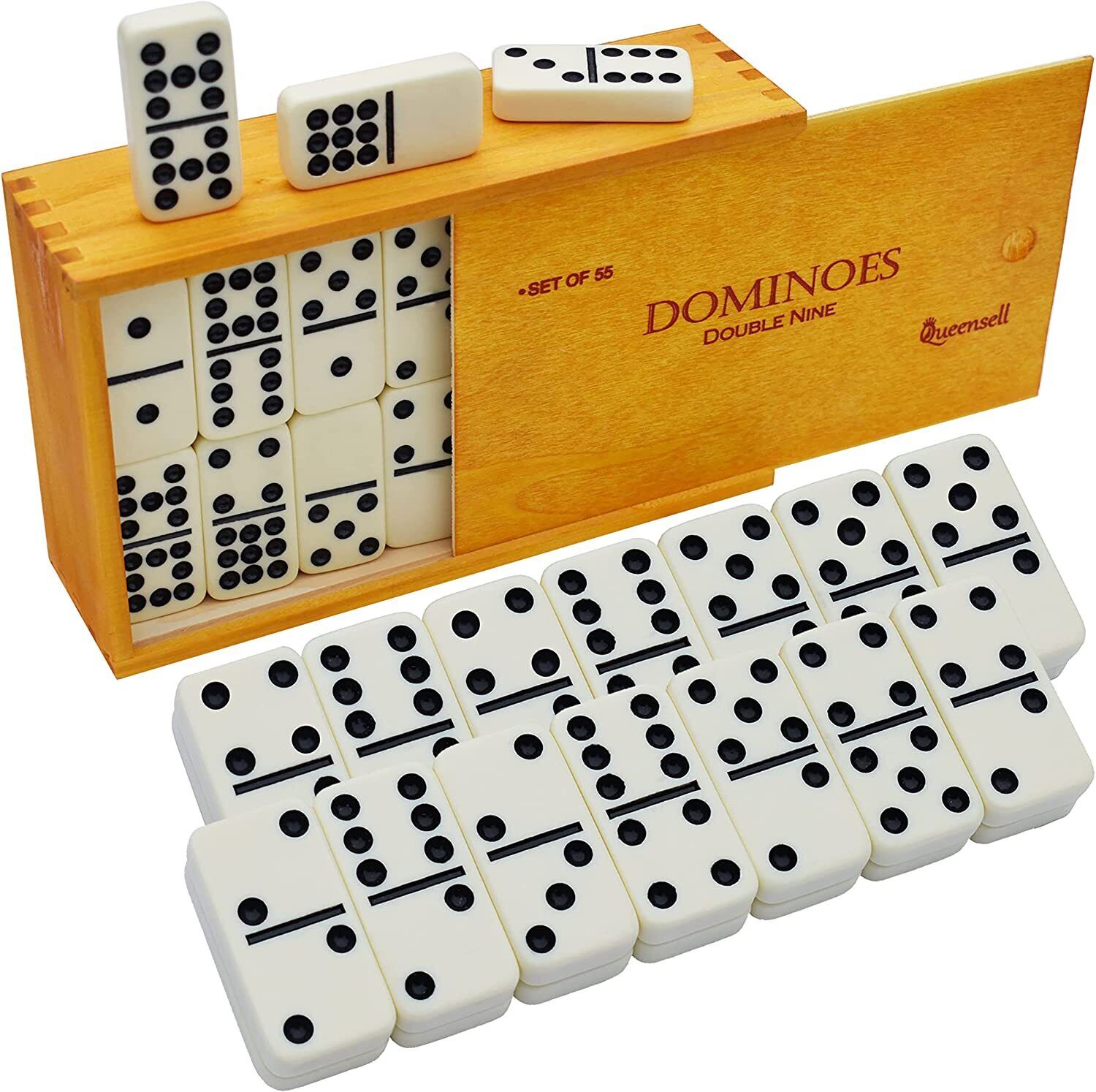 Dominoes Set for Adults Double Nine Dominos Set 55 Tiles with Wooden