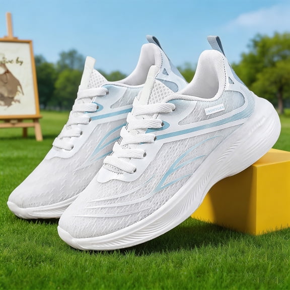 Women's Breathable Mesh Lightweight Running Shoes, Lace‑Up Non‑slip Athletic Sneakers for Gym Walking Jogging Daily Outdoor Wear Light Blue 36