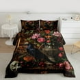thumbnail image 3 of Manfei 3D Black Crow Queen Comforter Set, Vintage Western Flower Floral Bedding Sets, Teens Kids Adult Reversible Bedding Comforter Set, Super Cozy Room Decor, 3-Piece, 3 of 9