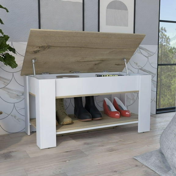 Boahaus Guiza Rectangle Storage Table, Engineered Wood, 2-Tier, White