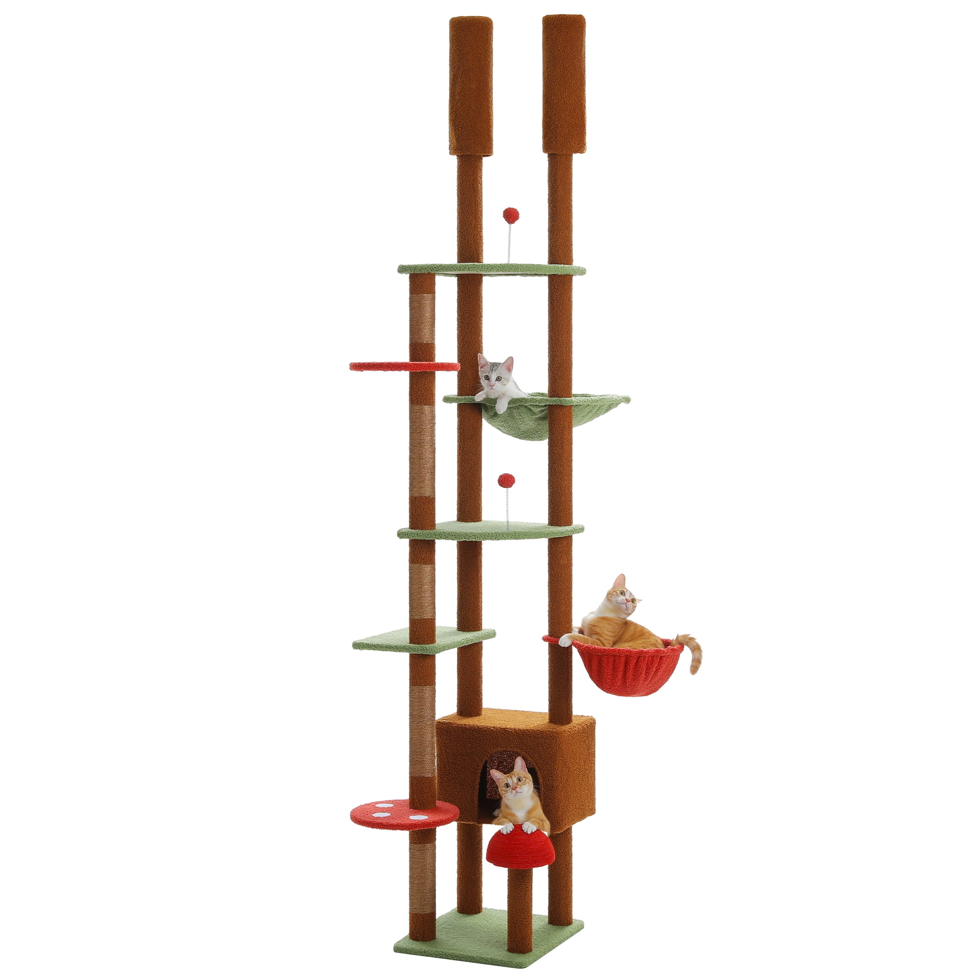 PAWZ Road 90.5-100.4" Floor to Ceiling Cat Tree Tower, Adjustable Climbing Tree for Large Cats Scratching, Brown