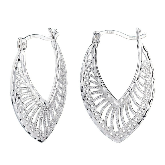 Sterling Silver Click-Top Filigree Creole Hoop Earrings