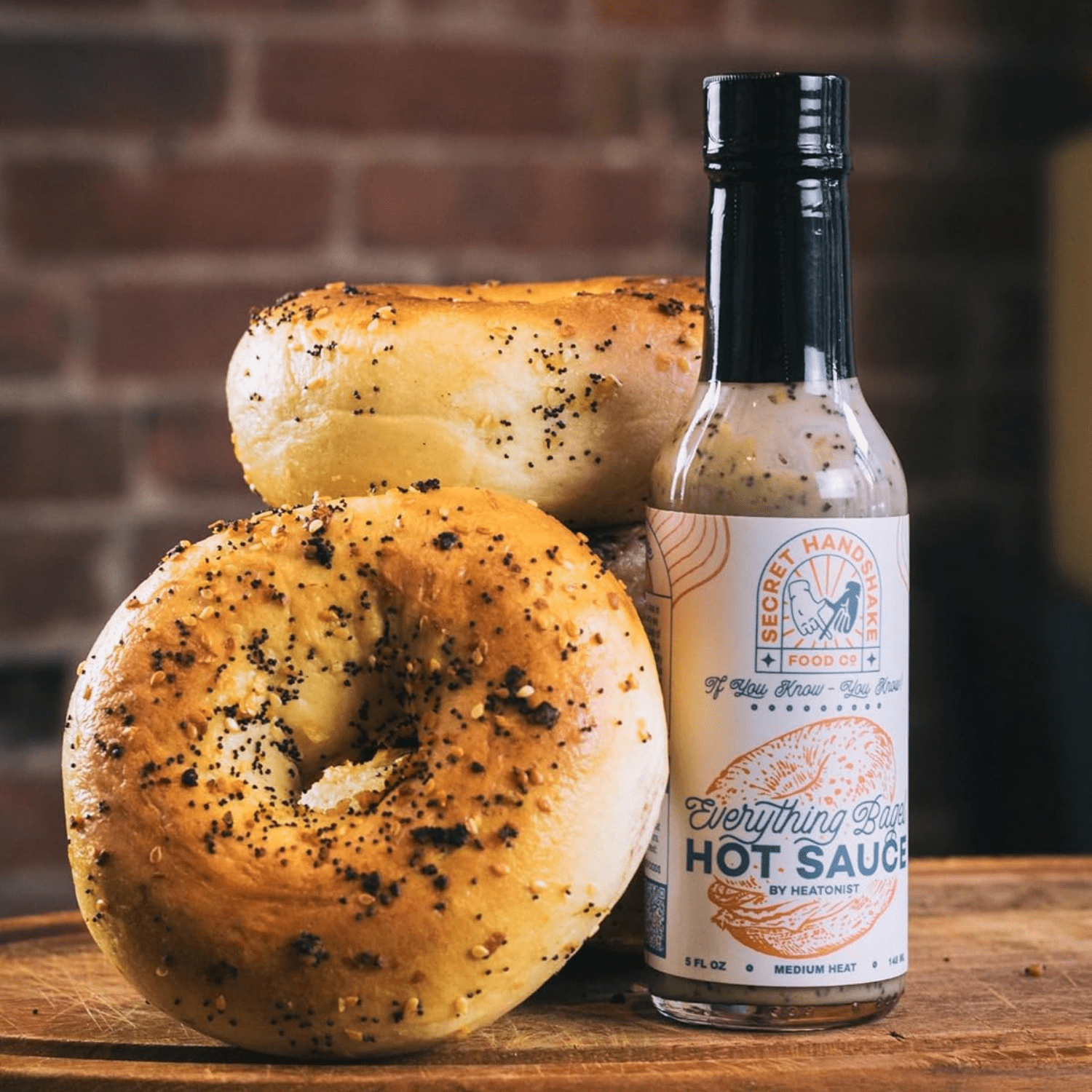 Everything Bagel Sauce by Secret Handshake Food Co., Mild Heat Hot Sauce With Flavors of Scorpion Pepper Powder, Sesame Seeds & Turmeric, Made With All Natural Ingredients, 5 fl oz Bottle (2-Pack)