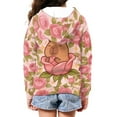 thumbnail image 3 of chaqlin Capybara Zip up Hoodies for Girls 6-7 Years Old Cute Hooded Jacket Rose Print Long Sleeve Zipper Sweatshirt Winter Sweaters with Pocket, 3 of 6