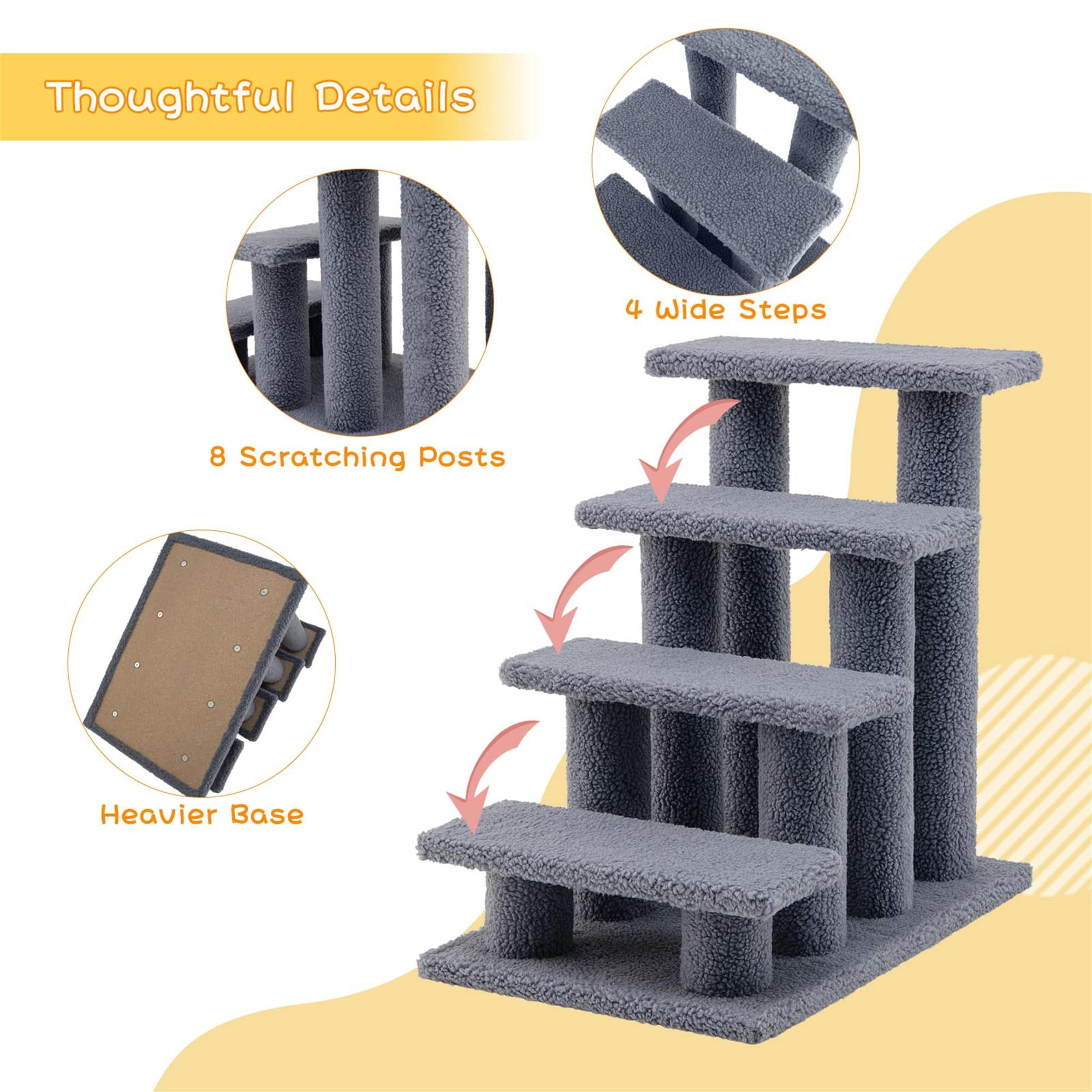 Kadyn 24" Pet Stairs for Small Pet, 4-Step Ramp for Beds and Couch with Non-Slip Carpeted Indoor Ladder, Cat Tree Climber, Gray Kadyn 24" Pet Stairs for Small Pet, 4-Step Ramp for Beds and Couch with Non-Slip Carpeted Indoor Ladder, Cat Tree Climber, Gray