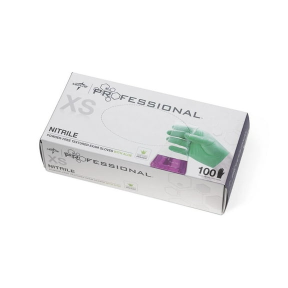 Medline Professional Nitrile Exam Gloves with Aloe,Green, Extra Small - 1000 Count