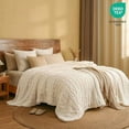 thumbnail image 3 of Ultra Soft Sherpa Fleece Blanket Queen Size 90" x 90", 510GSM Fleece Lightweight Yet Warm Blanket for Winter Bed, No Shedding, No Pilling, Tufted Jacquard for Luxury Home Decor, Cream, 3 of 7