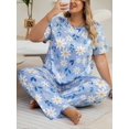 thumbnail image 1 of Women's Plus Size Blue Round Neck Pajama Set, 1 of 5