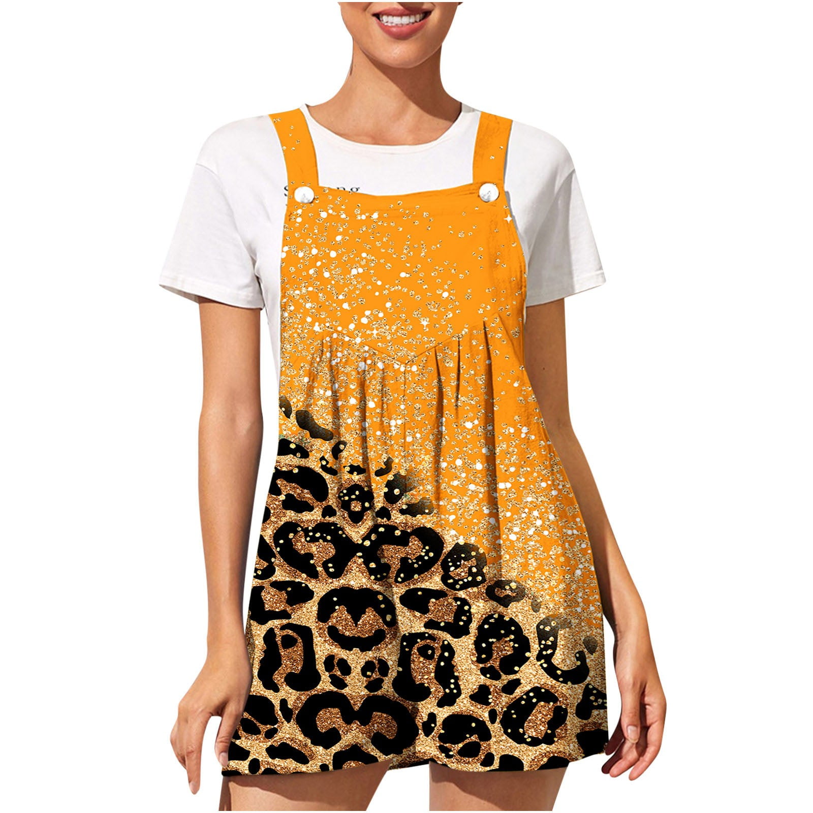 Summer Shorts Overalls for Women Leopard Patchwork Shortalls