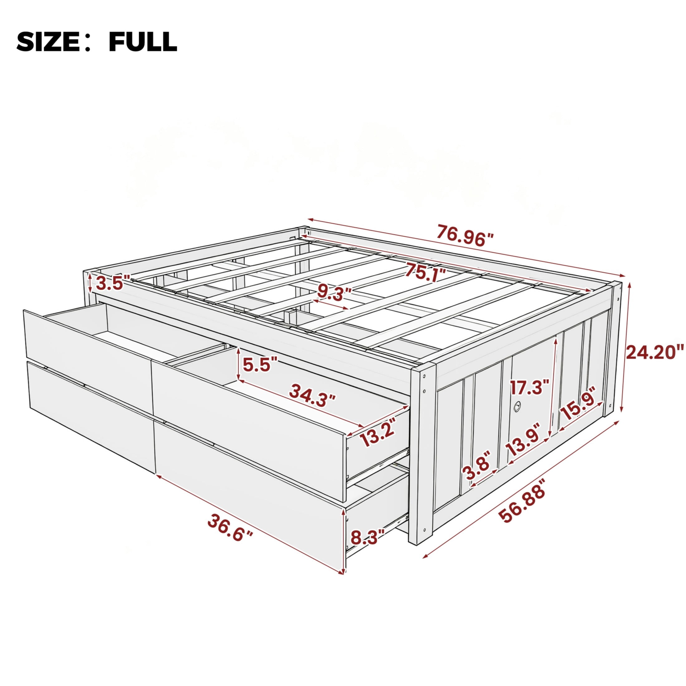 GDF Studio Tyler Full Size Captain Bed with Storage Drawers & Side Door, Modern Space-Saving Bed for Kids, Navy Blue