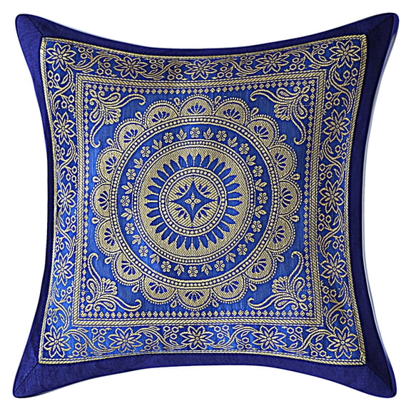 Stylo Culture Ethnic Settee Sofa Throw Pillow Cover 12 x 12 Jacquard Ink Blue Square 30x30 cm Home Decor Brocade Floral Mandala Zippered Cushion Cover | 1 Pc