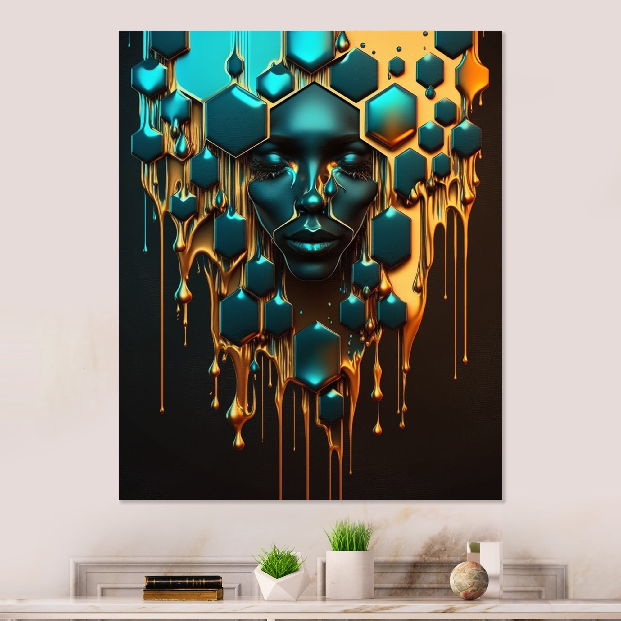 Designart Hexagon Art With Woman Face II Canvas Wall Art