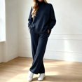 thumbnail image 6 of Atkumj Knit Sets Two Piece Women Stylish Ribbed Mock Neck Long Sleeve and Wide Leg Pants Suits 2 Piece Set Casual Loose Solid Color Two Piece Sets for Women Fall M, 6 of 8