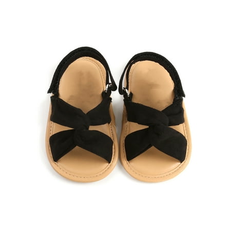 

Crocowalk Infant Flat Sandal Bowknot Crib Shoes First Walkers Sandals Toddler Kids Princess Shoe Wedding Non-Slip Cross Strap Black 5C
